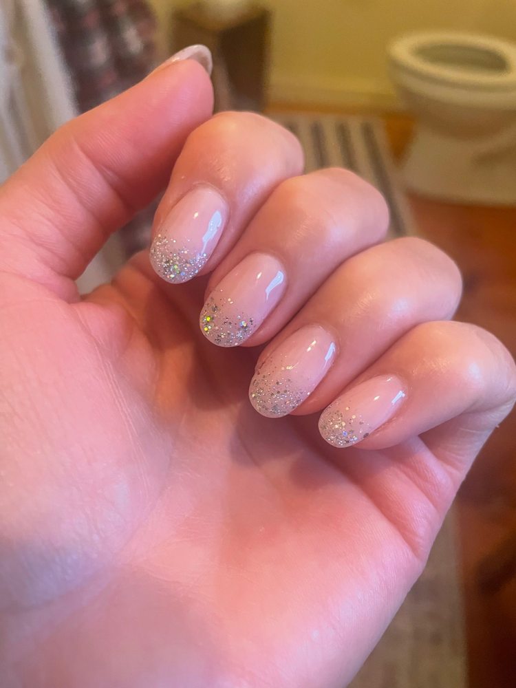 Glitter fade manicure close-up