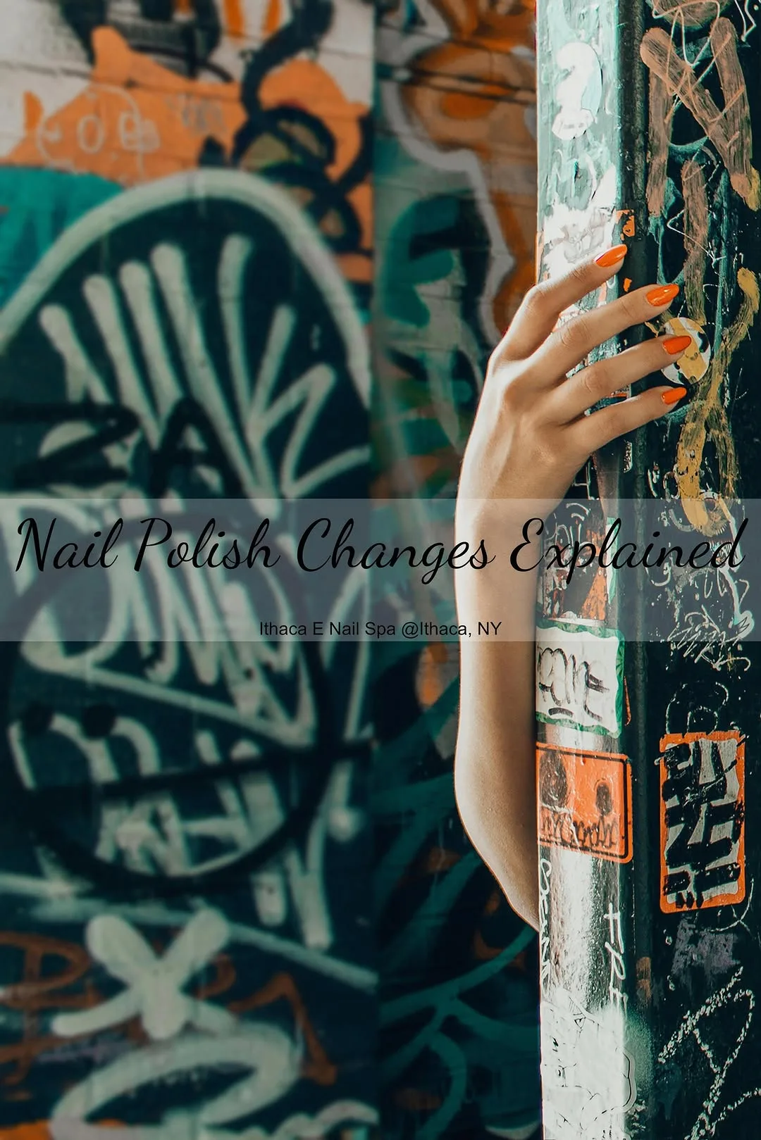 Orange nail polish social image with a graphic background